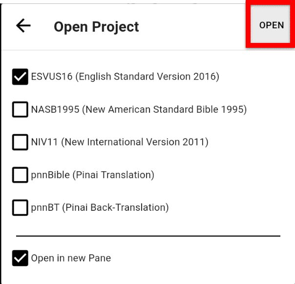 open project or resource open button