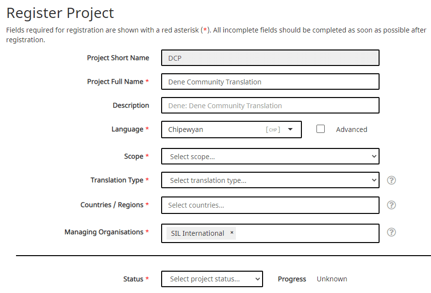 register project webpage