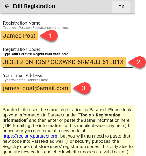 register paratext lite registration information